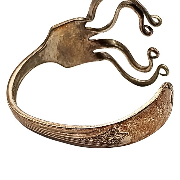 Vintage 70s Silver Plated Fork Wrap Bracelet & Abalone Shell Earrings Set Women - Picture 4 of 10